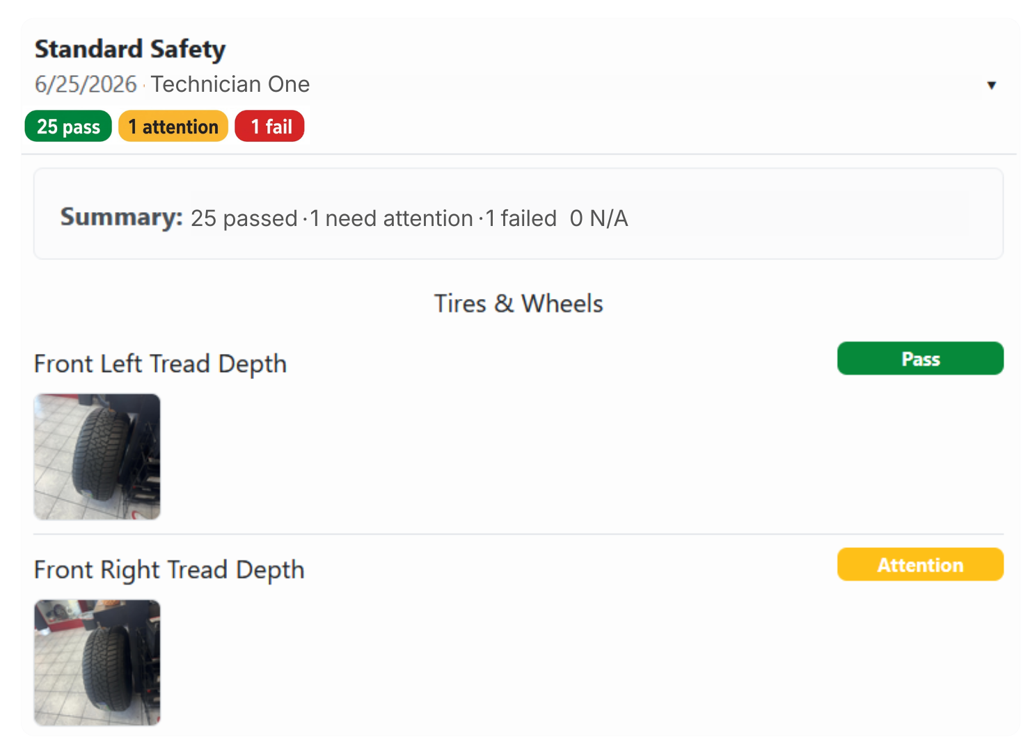 Customer's view of a digital vehicle inspection with photos and recommended service